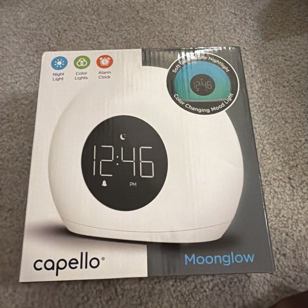 Moon Glow Alarm with Sunrise Wakeup Light Table Clock White - Capello